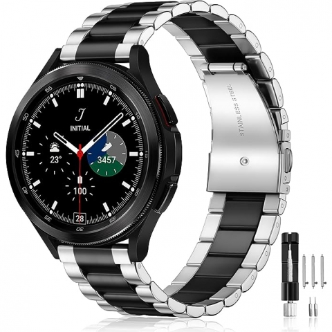 Lerobo Galaxy Watch 6/Classic Uyumlu Kay(47/43/44/40mm)-Black Silver