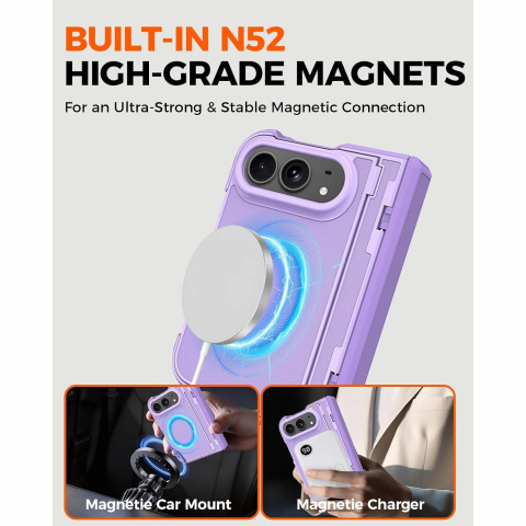 NINKI iPhone Duo Manyetik Gizli Standl� Mente�eli K�l�f-Purple