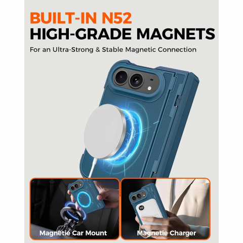 NINKI iPhone Duo Manyetik Gizli Standl� Mente�eli K�l�f-Blue