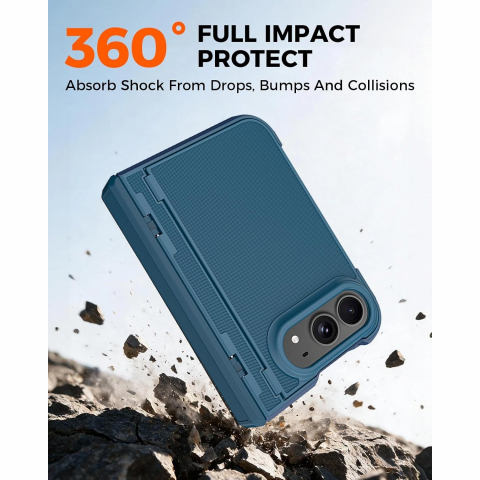 NINKI iPhone Duo Manyetik Gizli Standl� Mente�eli K�l�f-Blue