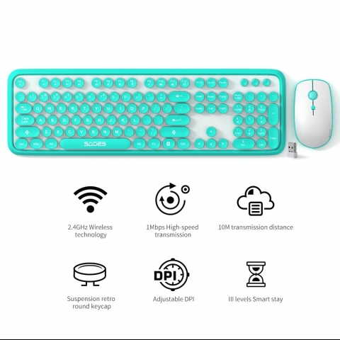 SADES Retro Style Wireless Klavye ve Mouse