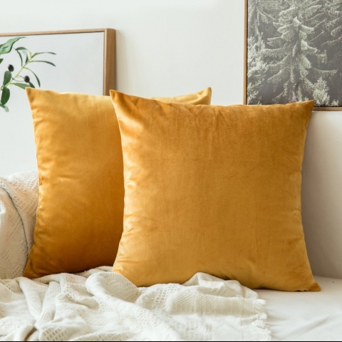 MIULEE Dekoratif Kadife 45x45cm Hardal Yastk Klf (2 Adet)