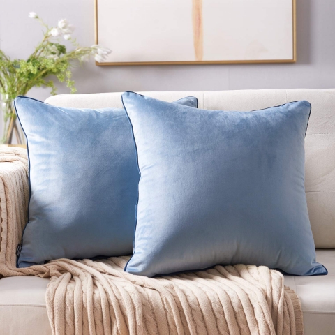 JURANJO Dekoratif 45x45cm A��k Mavi Kadife Yast�k K�l�f� (2 Adet)