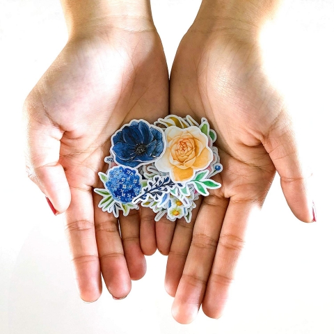 Navy Peony iek Sticker kartma (38 Adet)
