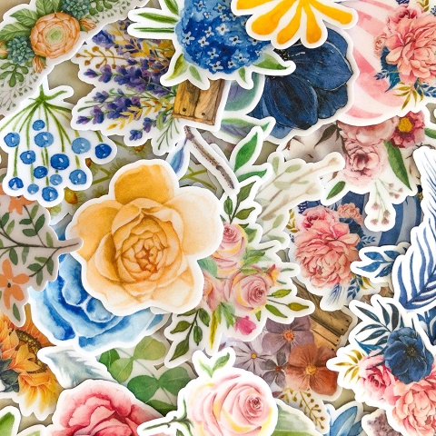 Navy Peony iek Sticker kartma (38 Adet)