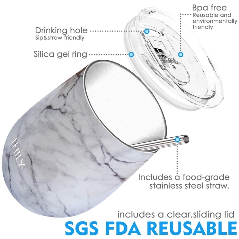 Markline Paslanmaz �elik �arap Barda�� (350ml)(Beyaz Mermer)