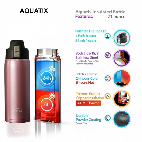 Aquatix Paslanmaz �elik Termos (Rose Gold) (620ml)