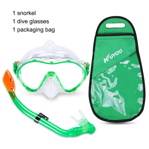KUYOU ocuk norkel Maske Seti (Yeil)