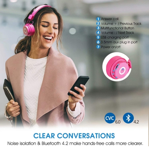 NIAtech Bluetooth Kulak st Kulaklk (Pembe)