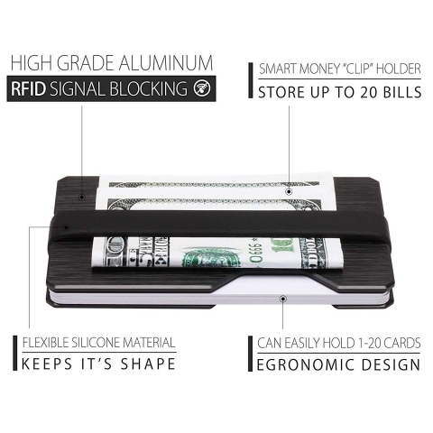 ROCO Minimalist Alminyum nce RFID Engellemeli Kartlk (Siyah)