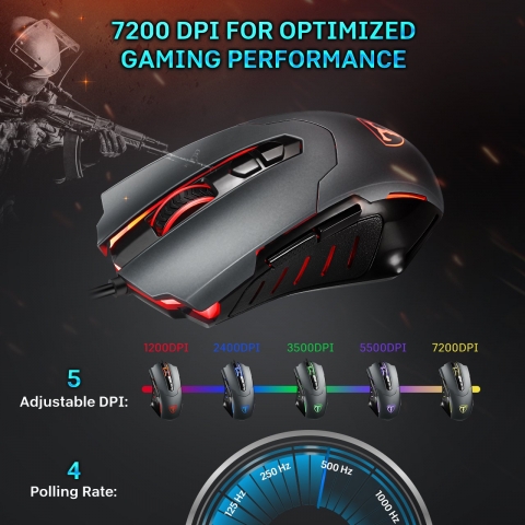 PICTEK Ergonomik Kablolu Gaming Mouse [7200 DPI]