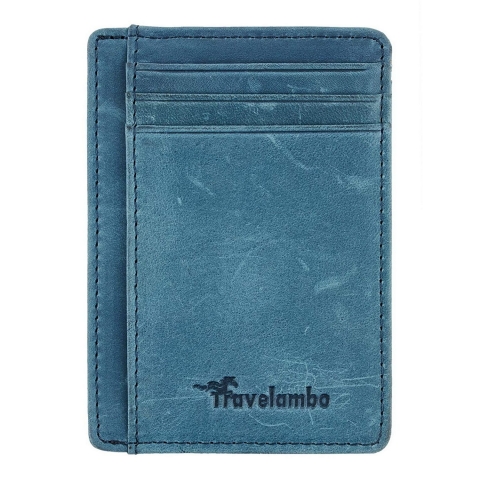 Travelambo Deri ve RFID Engellemeli Kartlk(Mavi)
