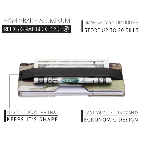 ROCO Minimalist Alminyum nce RFID Engellemeli Kartlk (Camo)