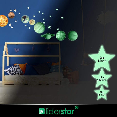 LIDERSTAR Gece Parlayan Gezegenler Duvar Sticker