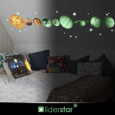 LIDERSTAR Gece Parlayan Gezegenler Duvar Sticker
