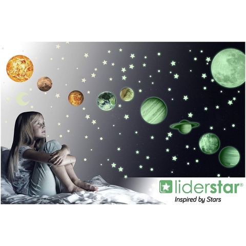 LIDERSTAR Gece Parlayan Gezegenler Duvar Sticker