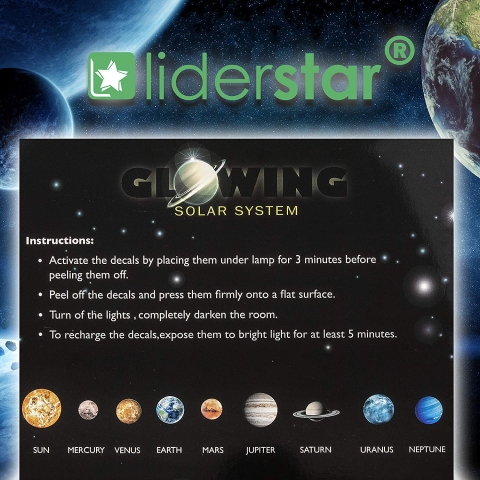 LIDERSTAR Gece Parlayan Gezegenler Duvar Sticker