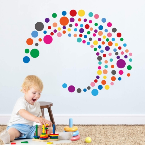 Cloudk Puantiye Duvar Sticker (130 Adet)(Renkli)