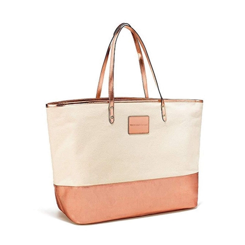 Victoria's Secret Double Strap Canvas Tote Bag Rose Gold