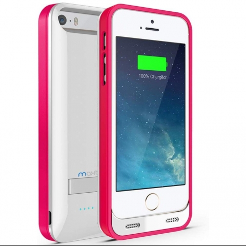 Maxboost iPhone 5S Atomic S Bataryal Klf (2400mAh)- Glossy White Pink