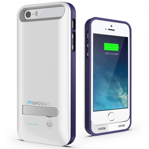 Maxboost iPhone 5S Atomic S Bataryal Klf (2400mAh)-White Purple