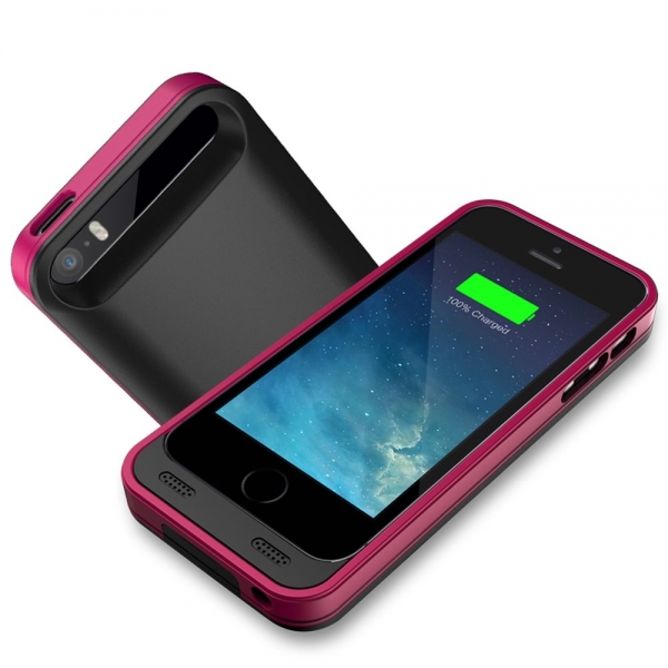 Maxboost iPhone 5S Atomic S Bataryal Klf (2400mAh)-Matte Black Pink