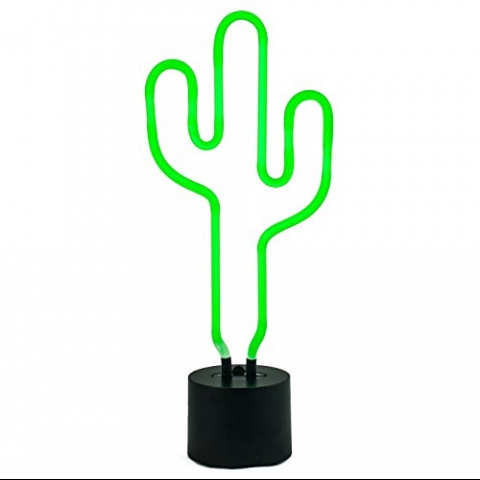 Amped And Co Cactus Neon Desk Light, Real Neon, Green, Large 16.5 x