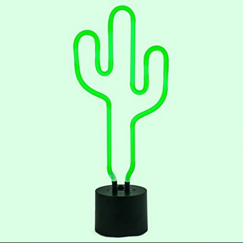 Amped And Co Cactus Neon Desk Light, Real Neon, Green, Large 16.5 x