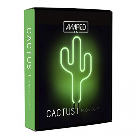 Amped And Co Cactus Neon Desk Light, Real Neon, Green, Large 16.5 x