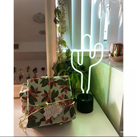 Amped And Co Cactus Neon Desk Light, Real Neon, Green, Large 16.5 x