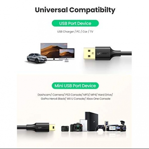 UGREEN Mini USB Cable USB 2.0 Type A to Mini B Data Kablosu