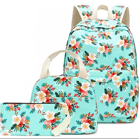 BLUBOON ocuk Okul Srt antas Set(Mavi iek Desenli)