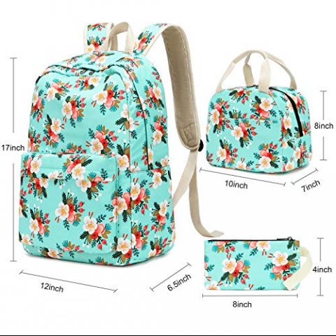 BLUBOON ocuk Okul Srt antas Set(Mavi iek Desenli)
