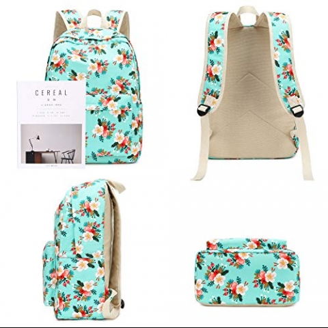 BLUBOON ocuk Okul Srt antas Set(Mavi iek Desenli)