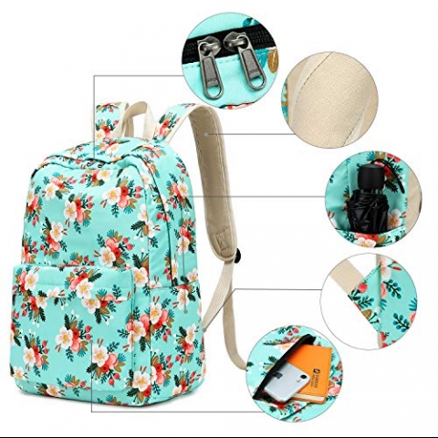 BLUBOON ocuk Okul Srt antas Set(Mavi iek Desenli)