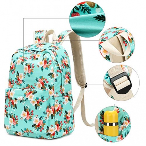 BLUBOON ocuk Okul Srt antas Set(Mavi iek Desenli)