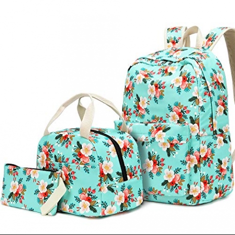 BLUBOON ocuk Okul Srt antas Set(Mavi iek Desenli)