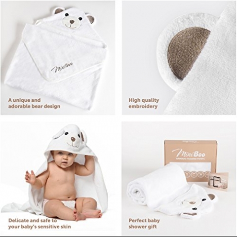 MINIBOO Yumu�ak Organik Bambu Bebek Banyo Havlusu
