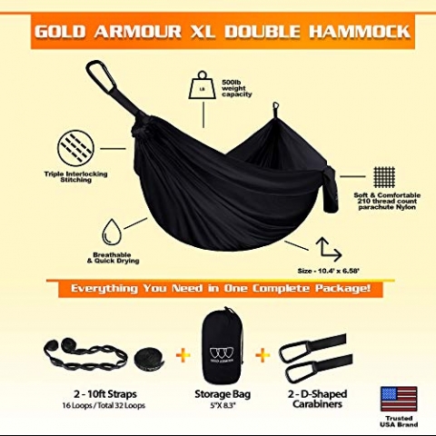 Gold Armour Extra Large Naylon Hamak (Siyah)