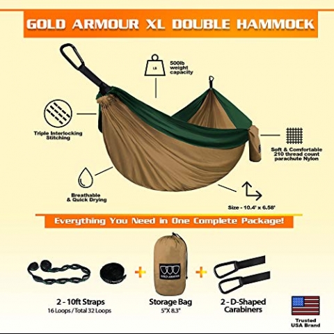 Gold Armour Extra Large Naylon Hamak (Kahve/Yeil)