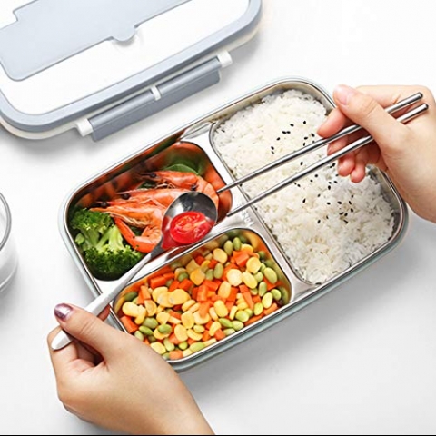 Bento Box 3 B�lmeli Beslenme Kutusu (Gri)