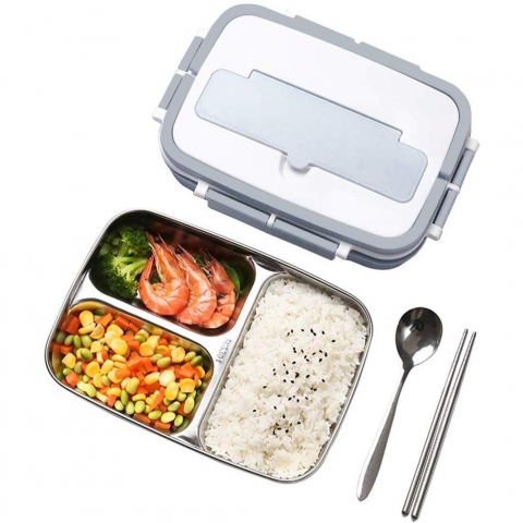Bento Box 3 B�lmeli Beslenme Kutusu (Gri)