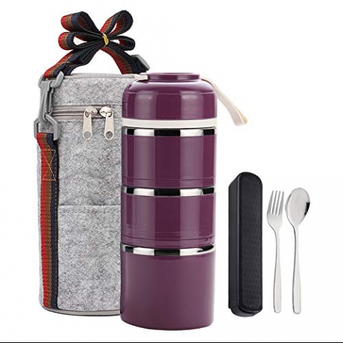 YBOBK HOME Blmeli Yemek Termosu Sefer Tas (Mor)