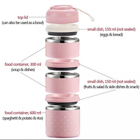 YBOBK HOME Blmeli Yemek Termosu Sefer Tas (Pembe)
