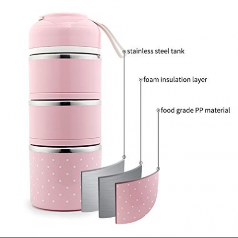 YBOBK HOME Blmeli Yemek Termosu Sefer Tas (Pembe)