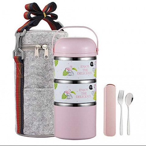 YBOBK HOME Blmeli Yemek Termosu Sefer Tas (Pembe)