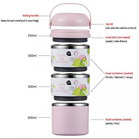 YBOBK HOME Blmeli Yemek Termosu Sefer Tas (Pembe)