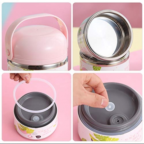 YBOBK HOME Blmeli Yemek Termosu Sefer Tas (Pembe)