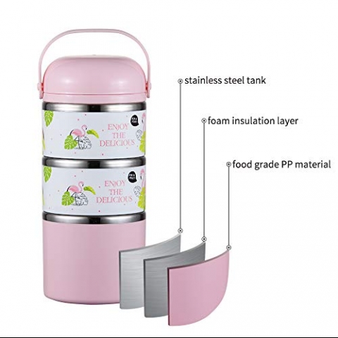 YBOBK HOME Blmeli Yemek Termosu Sefer Tas (Pembe)