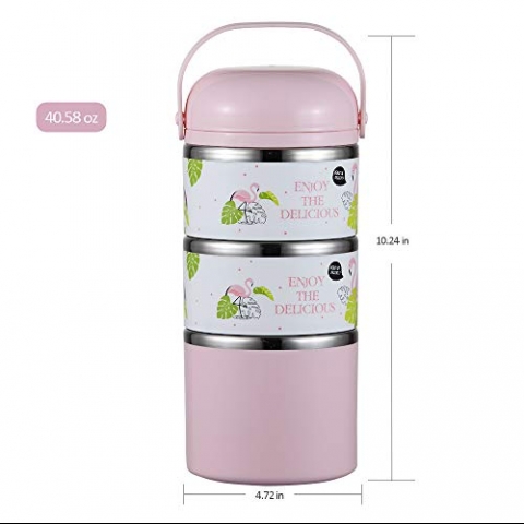 YBOBK HOME Blmeli Yemek Termosu Sefer Tas (Pembe)